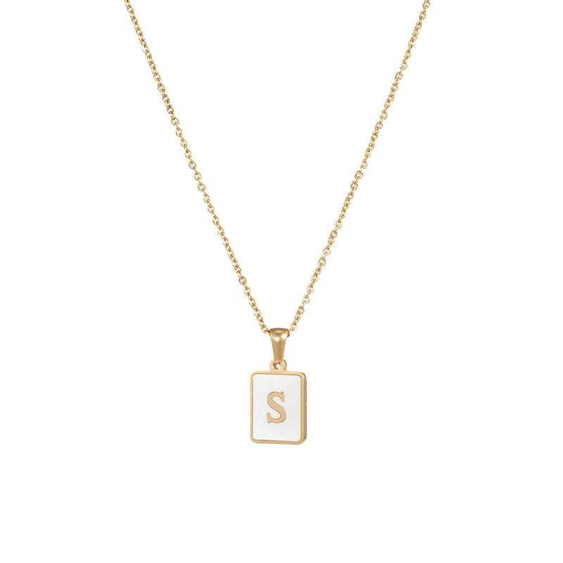 Square Initial 18K Gold-plated Shell Necklace