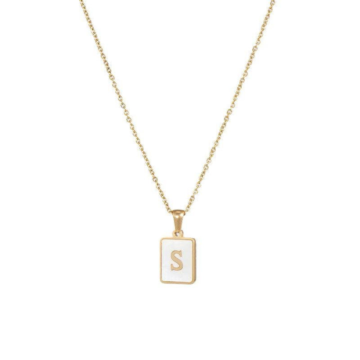 Square Initial 18K Gold-plated Shell Necklace