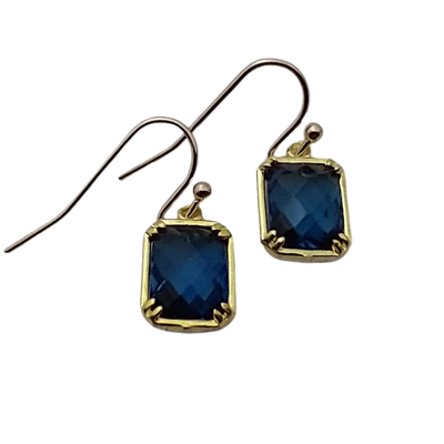 Blue Baguette Earrings, Gold  Earrings, Coastal Jewelry