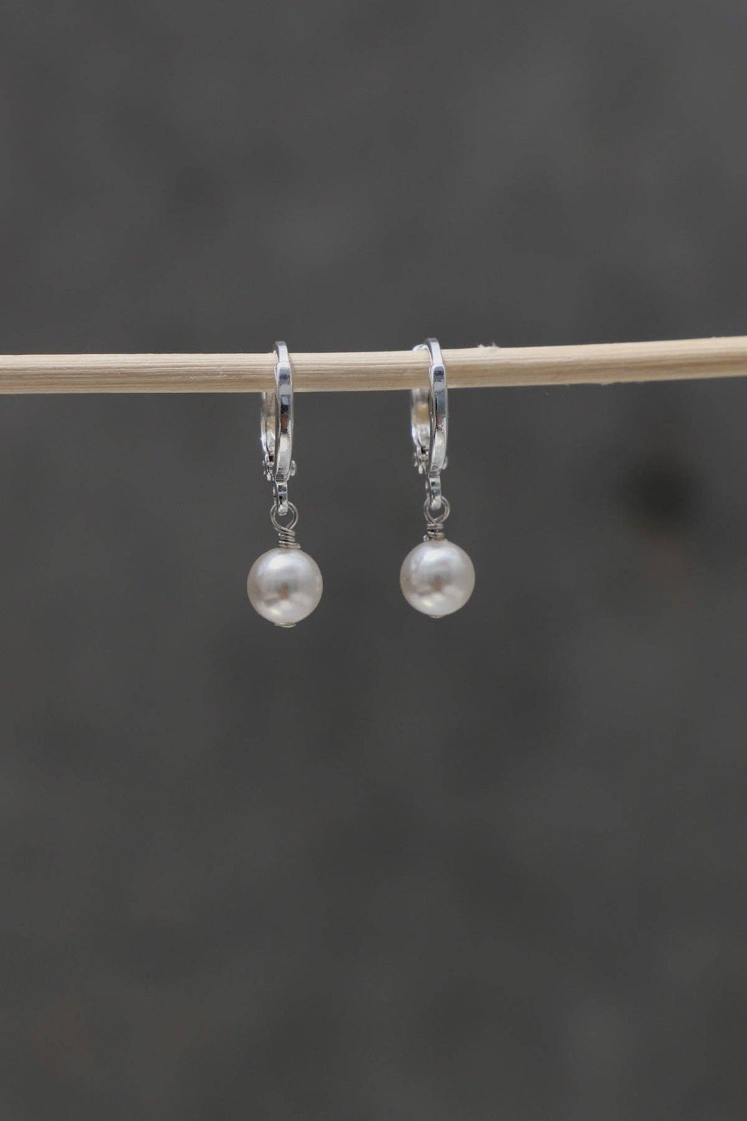 E1836S Silver Earrings-Mini Pearl Drop Huggies