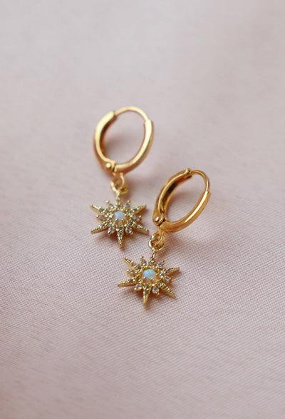 E1630G Gold Earrings-Opalite Starburst Huggies