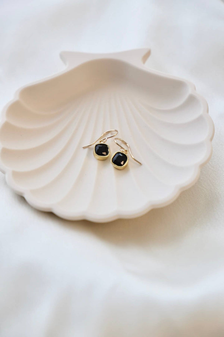 E1669GBK Gold Earrings-Black Square Bezel