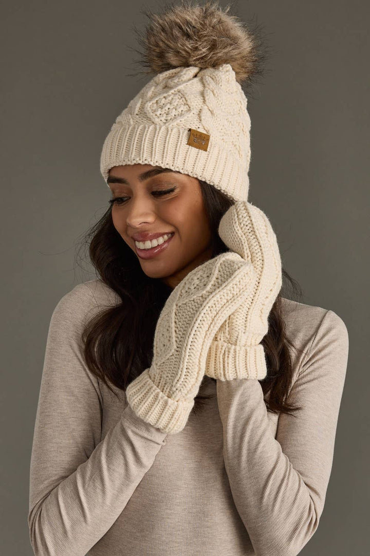 Mittens-Beige Cable Knit