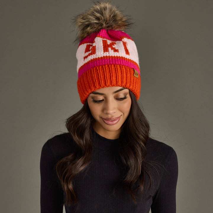 Pom Hat-Orange, Blush & Pink Ski