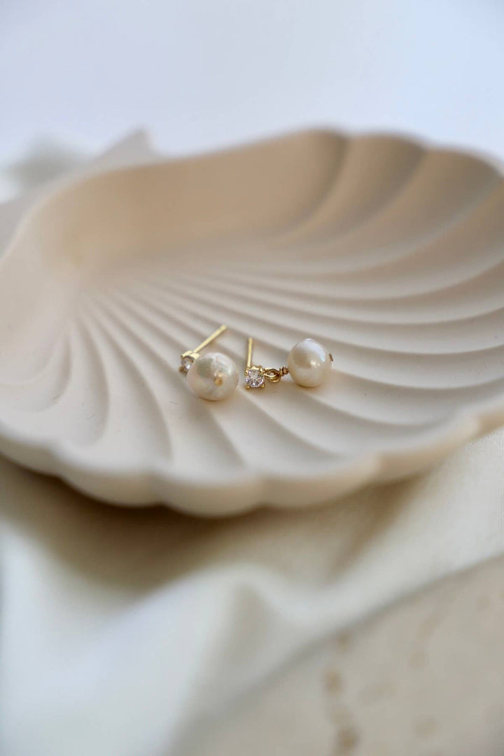 E1684 Gold Earrings-CZ Pearl Drop
