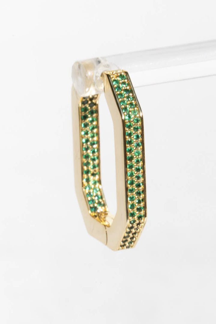 Earrings-Octavia Hoops Emerald Green + Gold