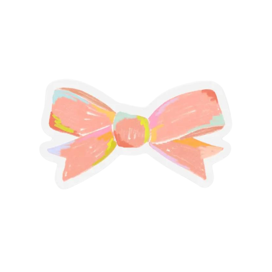 Clear Coral Bow Sticker, 2.5x1.4in.