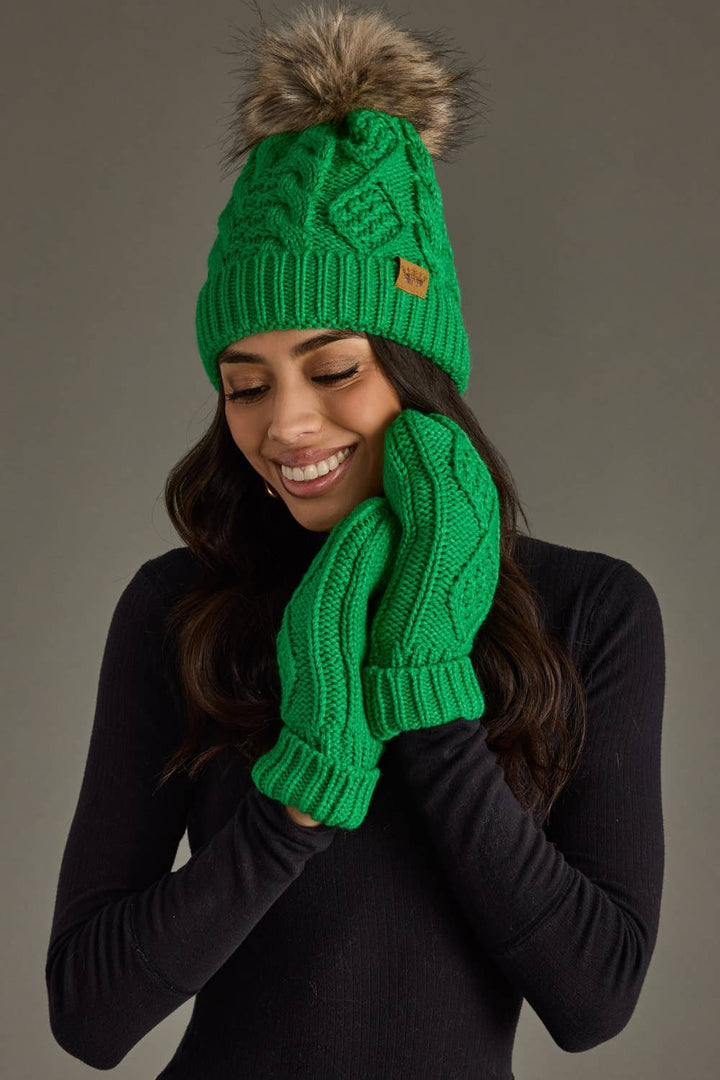 Mittens-Bright Green Cable Knit