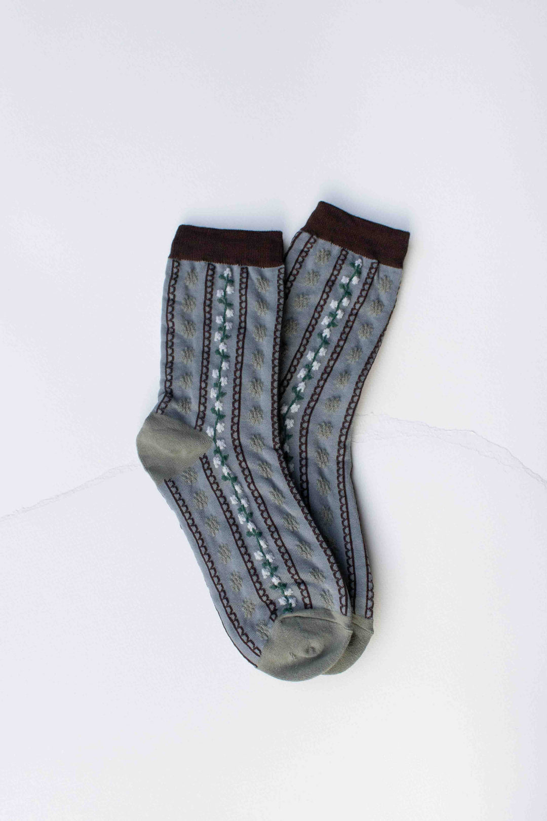 Vintage Stripe Floral Cotton Blend Socks