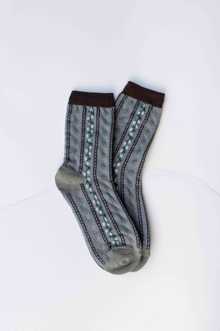 Vintage Stripe Floral Cotton Blend Socks