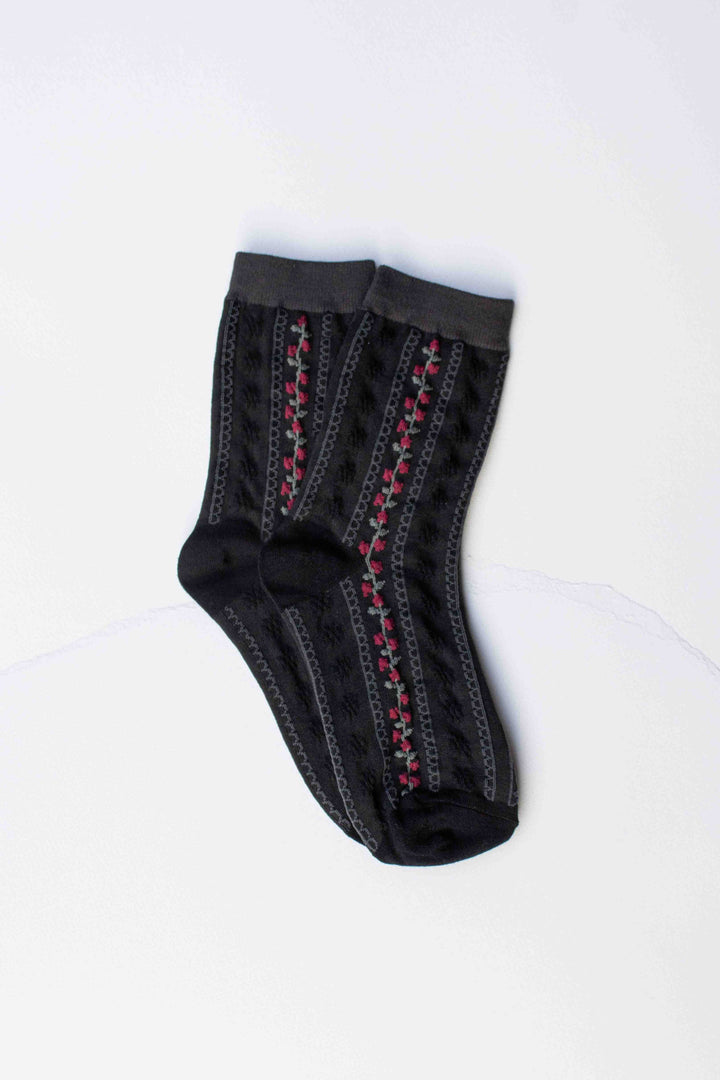 Vintage Stripe Floral Cotton Blend Socks