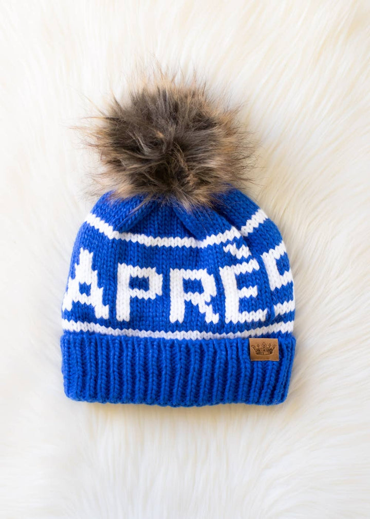 Pom Hat-Royal Blue & White Apres