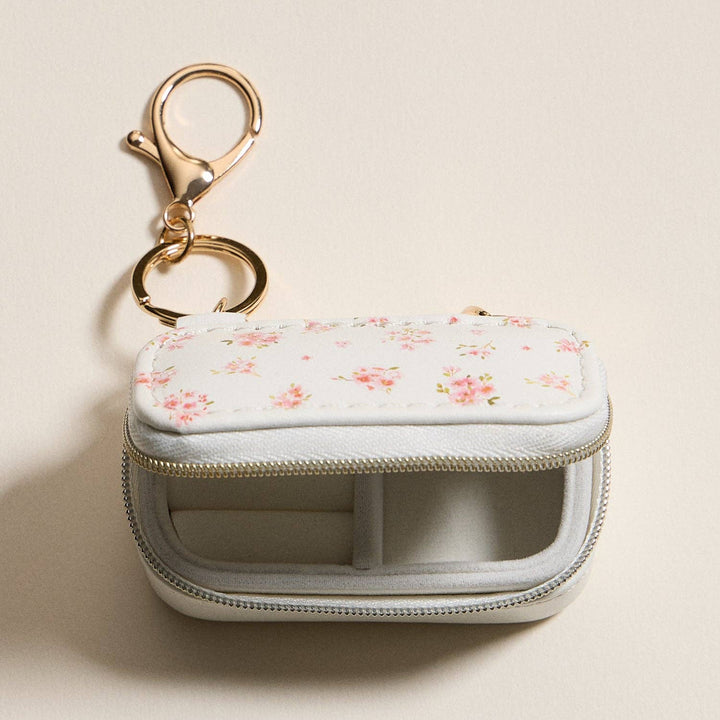 Travel Jewelry Case Keychain-Pink Floral
