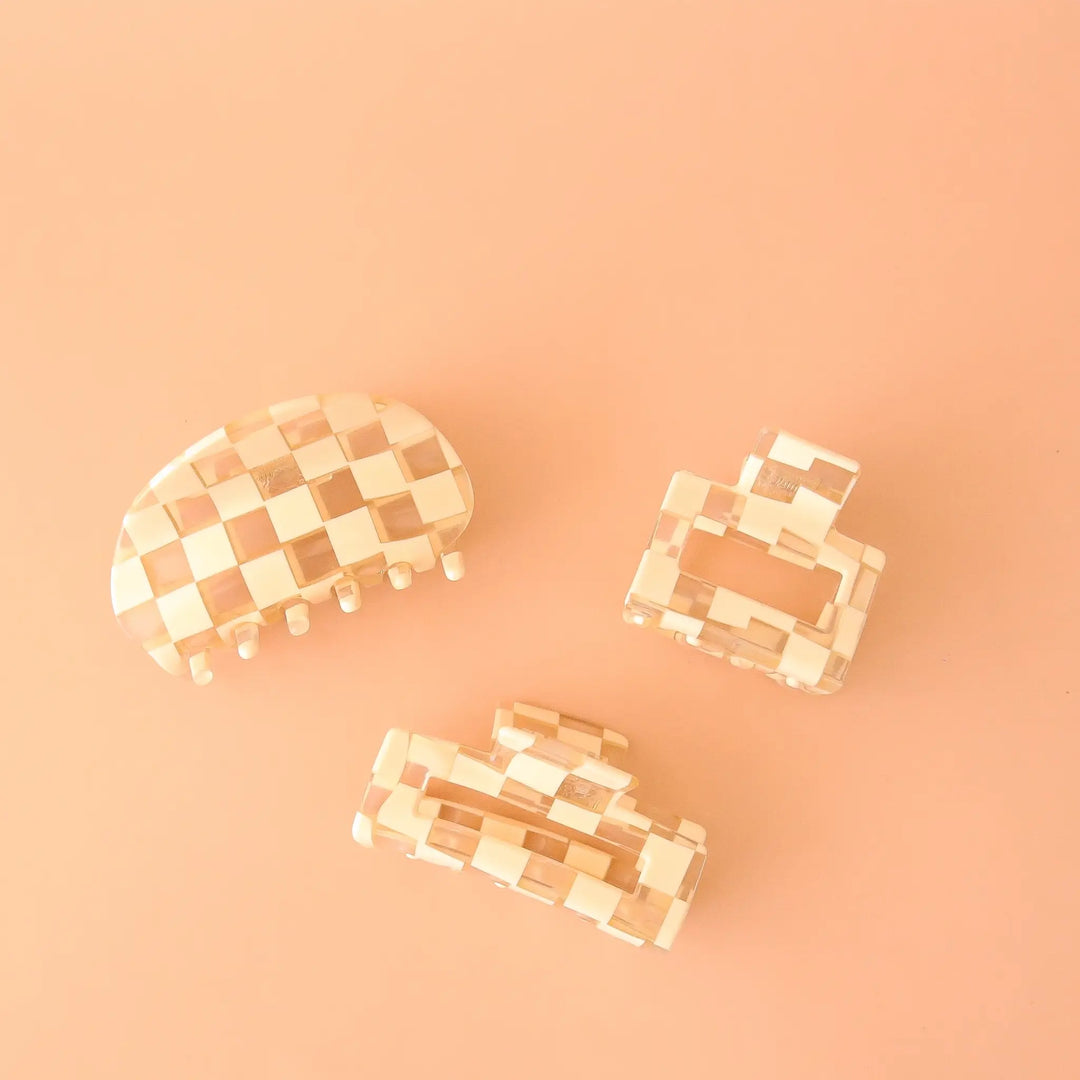 Hair Claw-Checker| Clear & Ivory