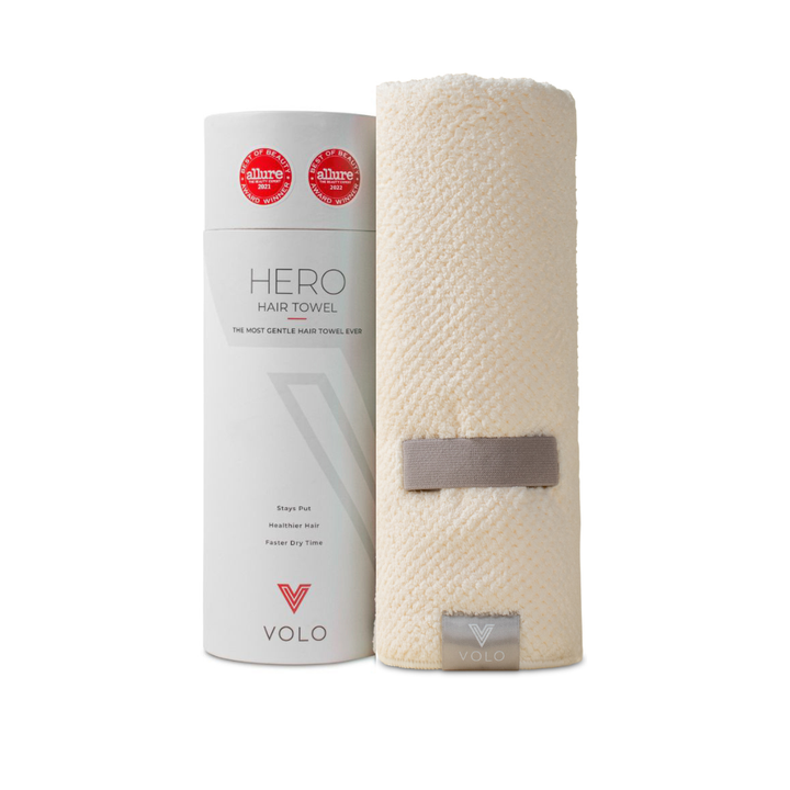 VOLO Hero Hair Towel- Salt White Luxe Tube