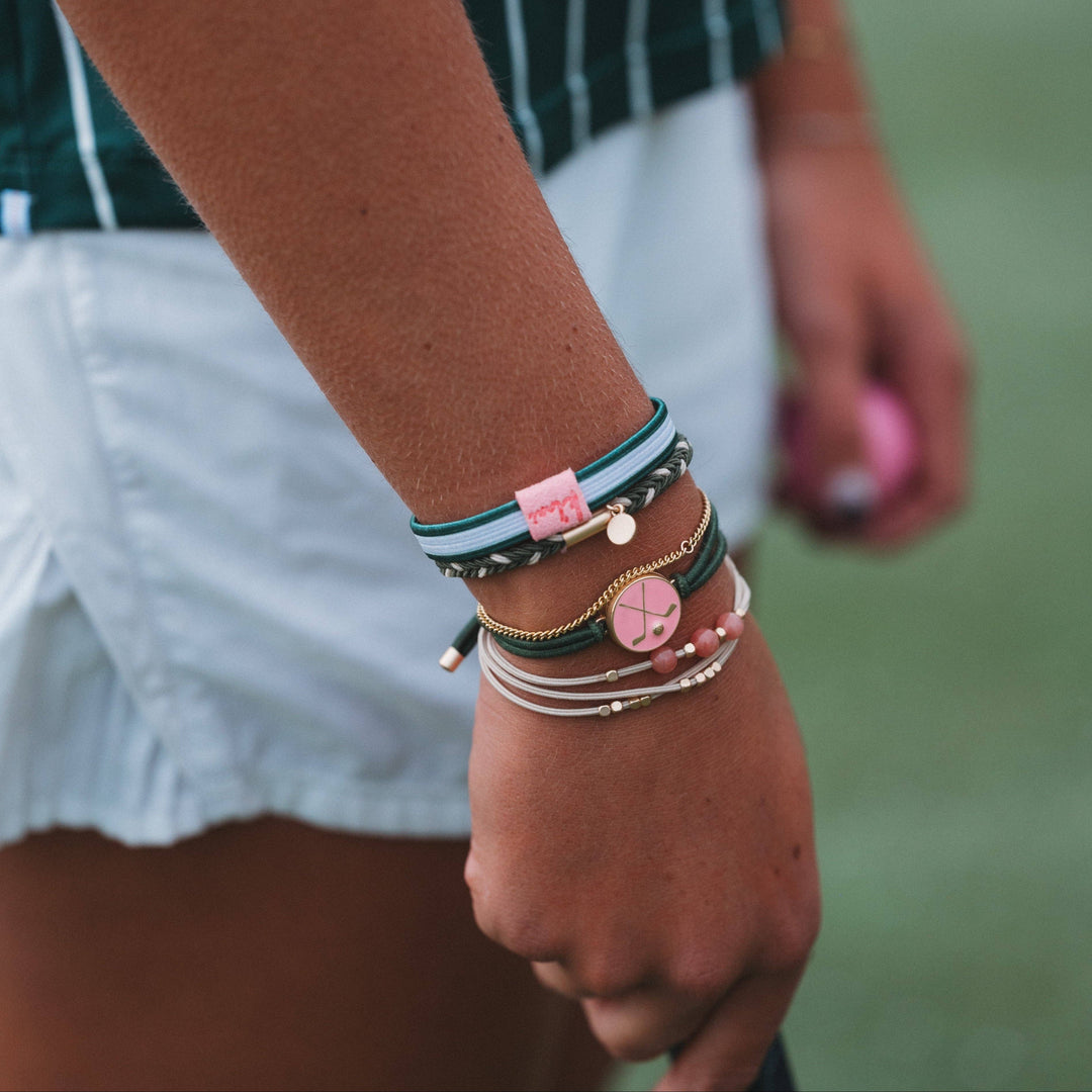 Hair Tie Bracelets -Tee Time Green and Pink with Removable Ball Marker