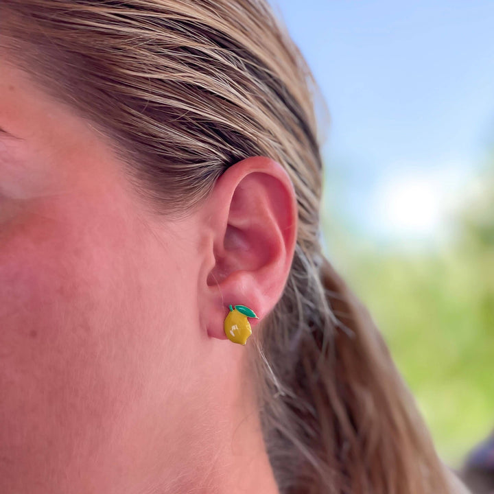 Enamel Stud Earrings-Lemon