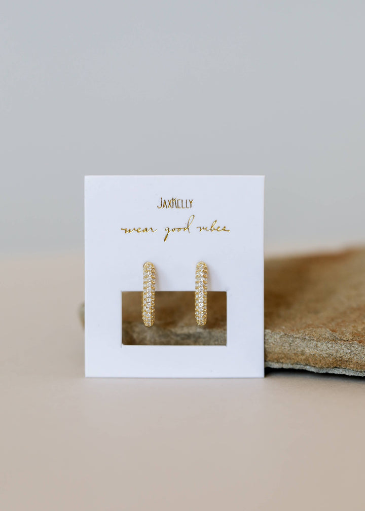 Earrings-Gold Hoop Pave White CZ