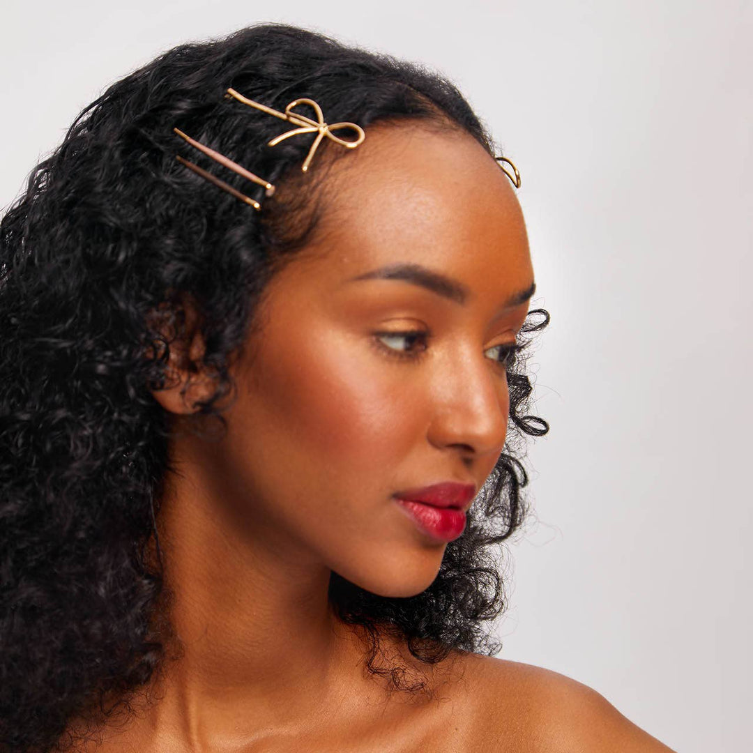 Bobby Pins 8pc Set-Metal Enamel Cloud & Bow-Rosewood