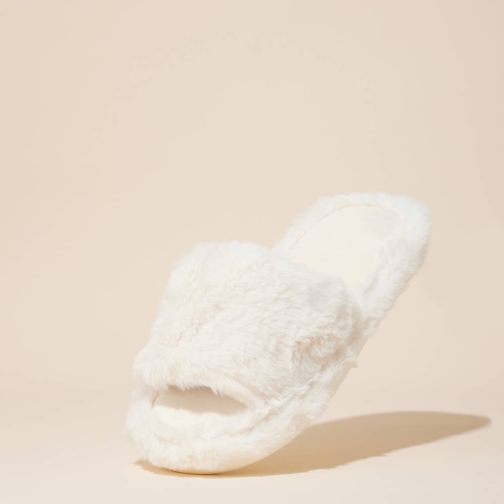 Open Toe Plain Fuzzy Slippers