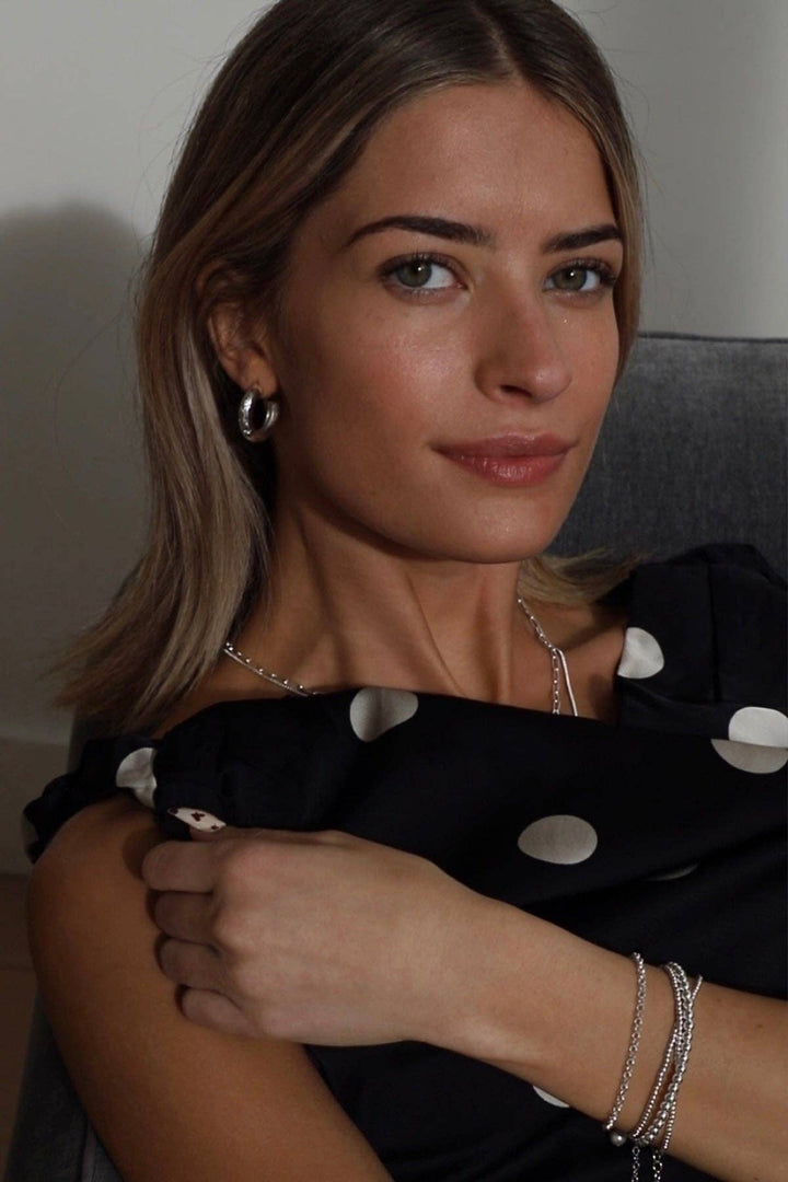 E1550S Silver Earrings-Meredith CZ Thick Hoops