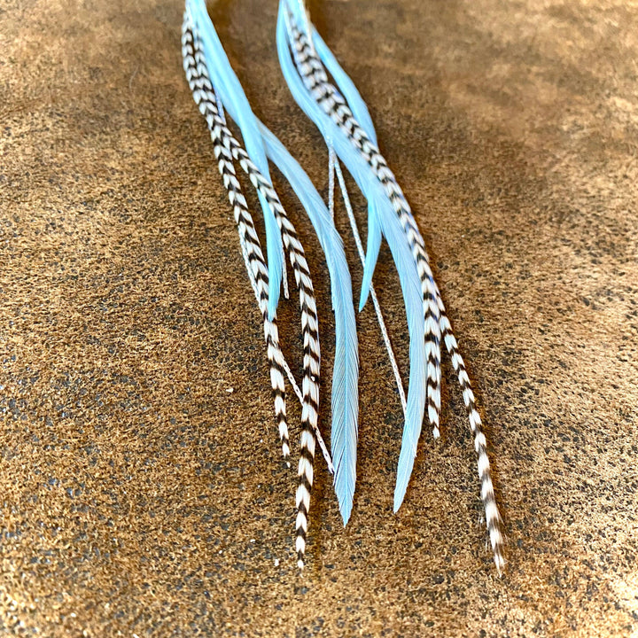 Earrings-Mini Feather-Light Turquoise & Grizzly/Silver