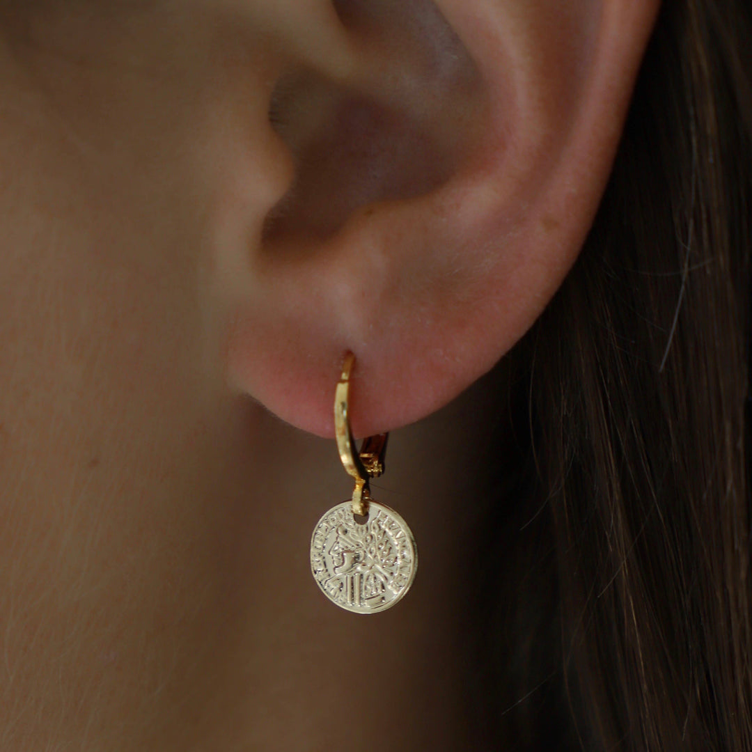 E1366G Gold Earrings-Petite Coin Huggie