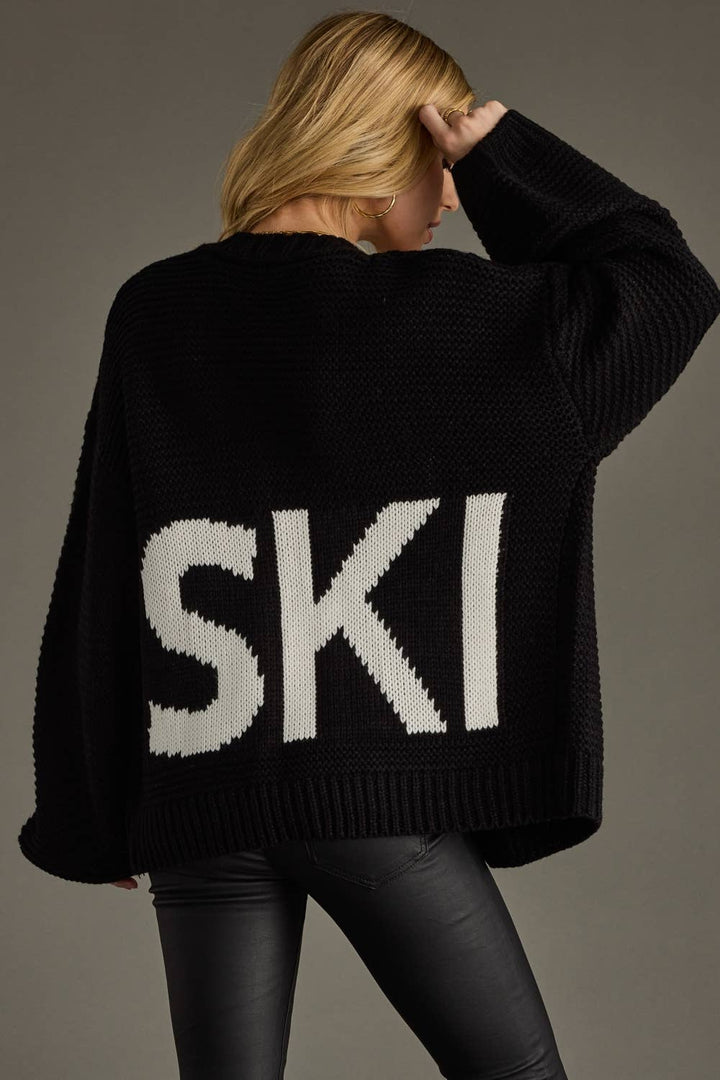 Sweater-Black Ski Knit Cardigan