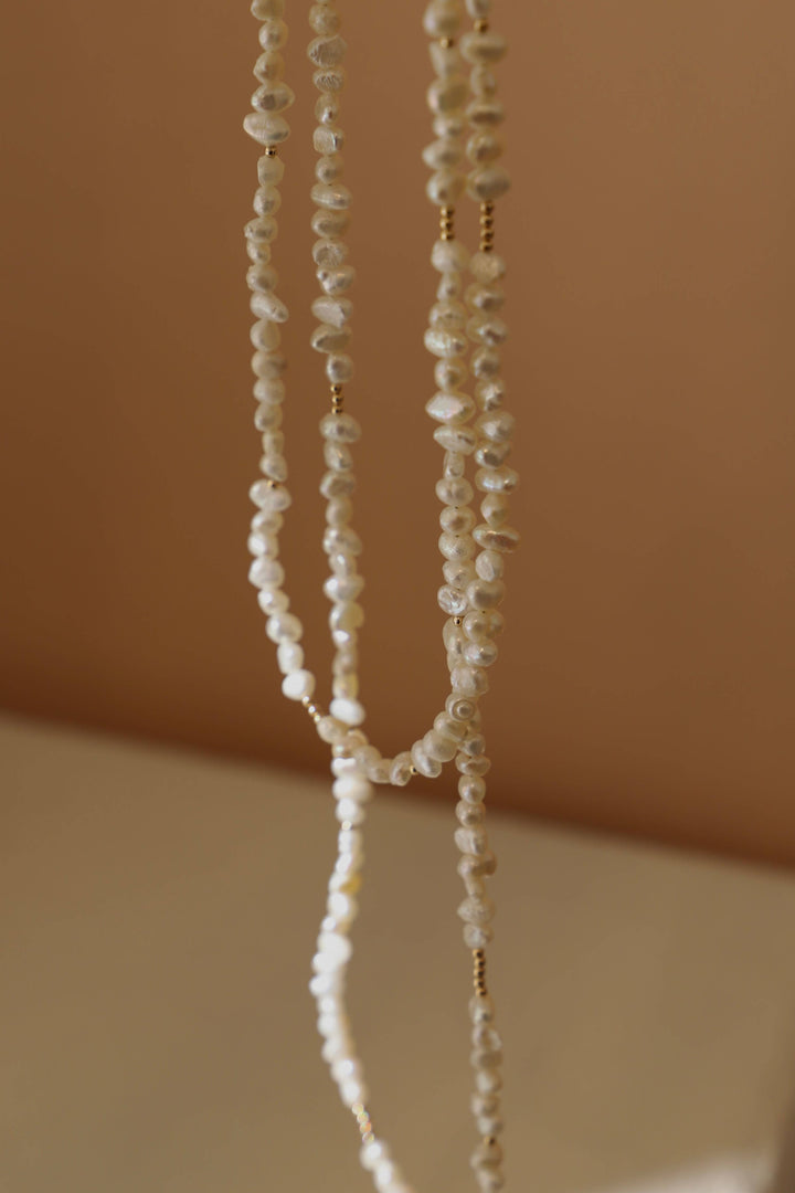 N1125 Gold Necklace-Isla Double Wrap Pearl