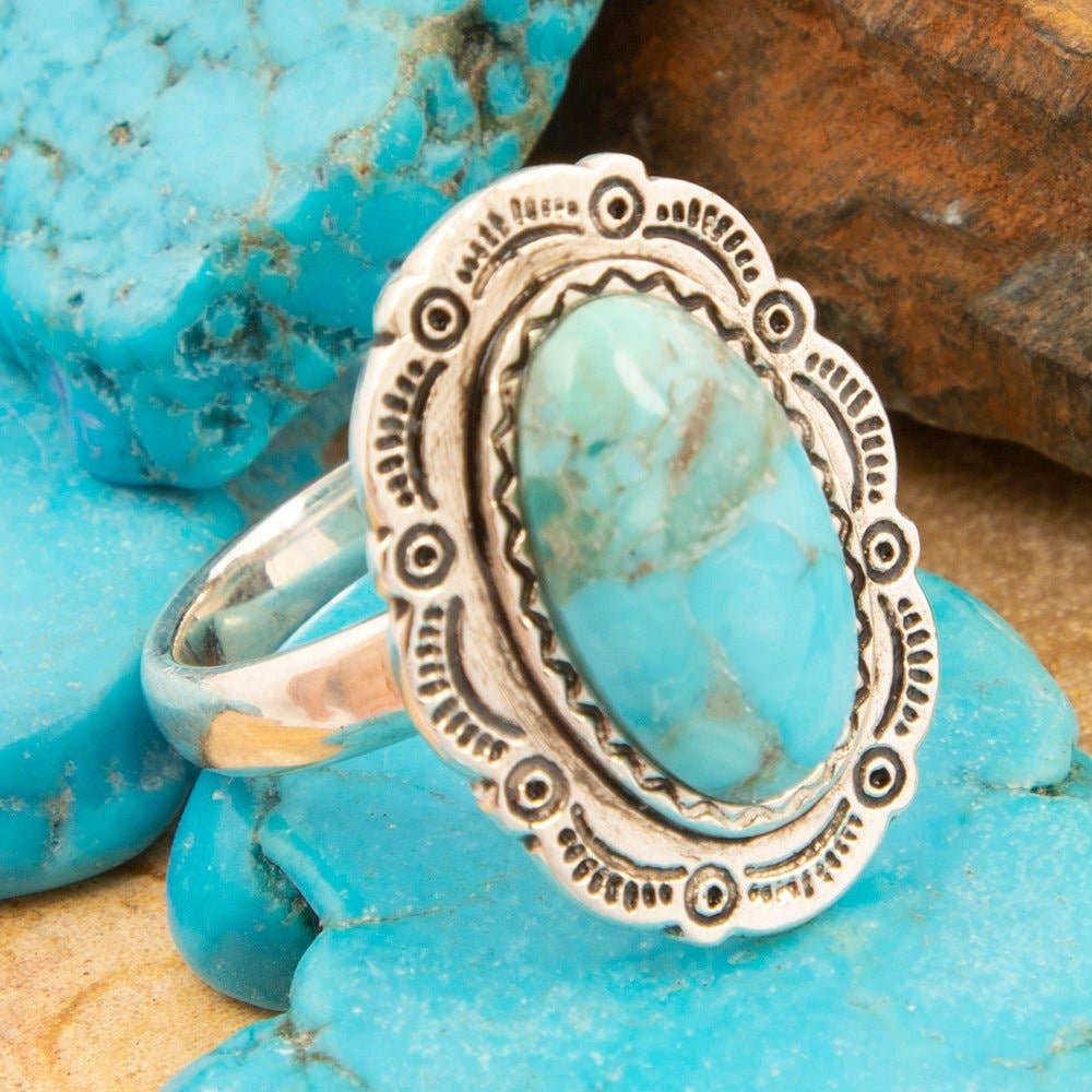 Ring-Bronco Blue Turquoise Sterling Silver Concho