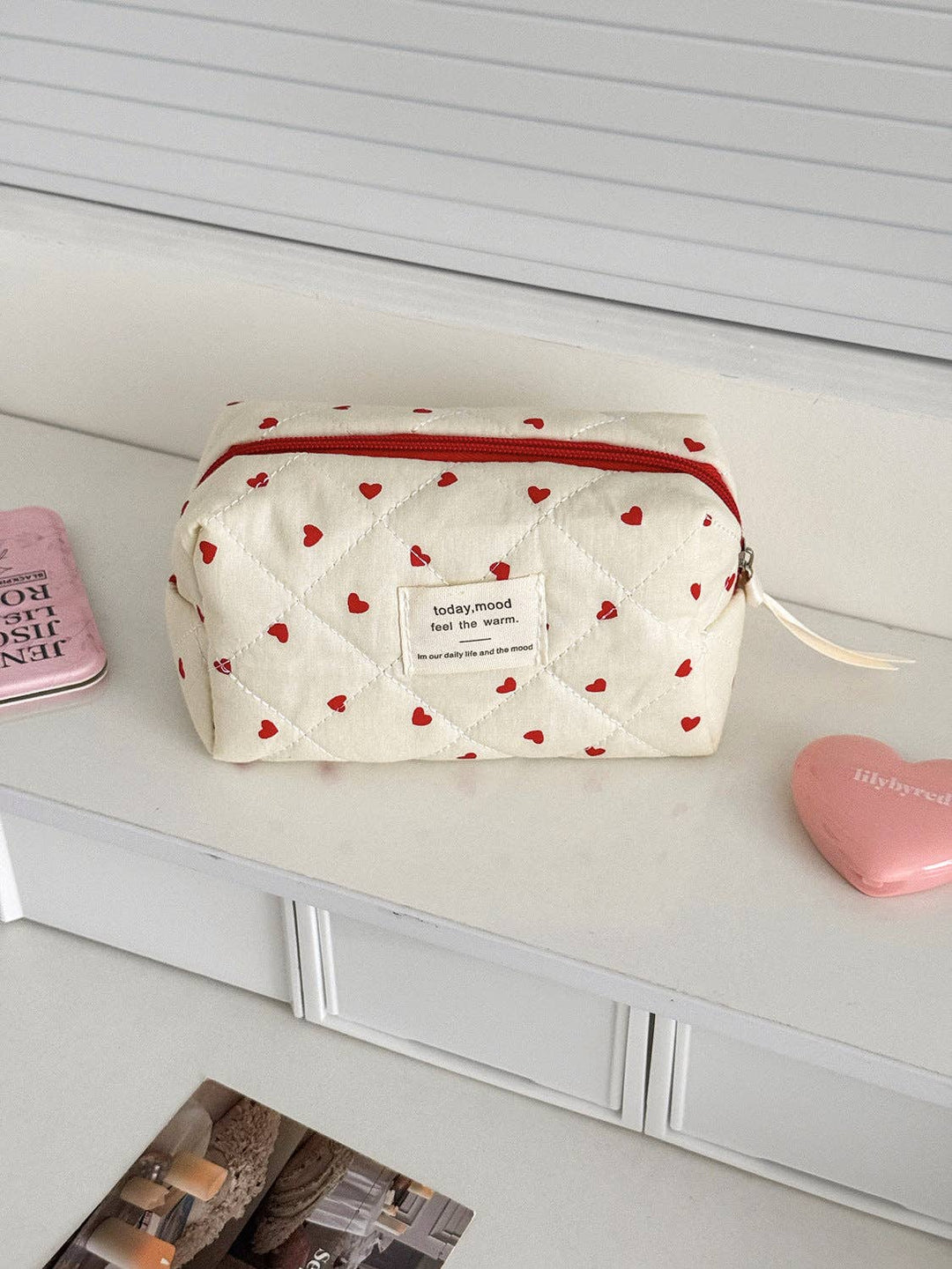 Red Heart Print Large Capacity Makeup Bag DP25E861