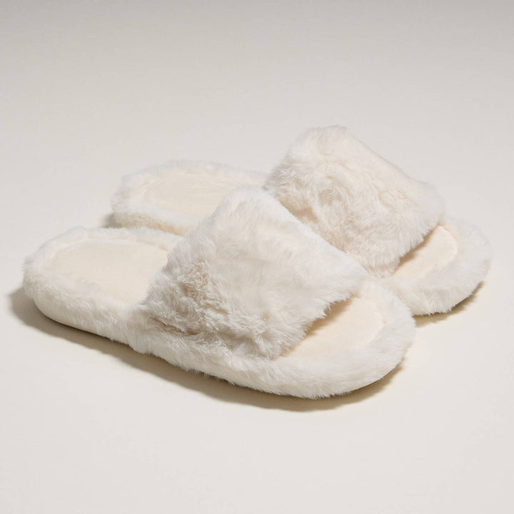 Open Toe Plain Fuzzy Slippers