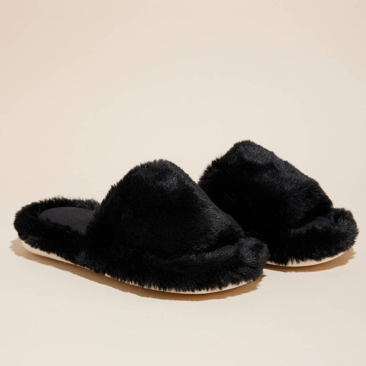 Open Toe Plain Fuzzy Slippers