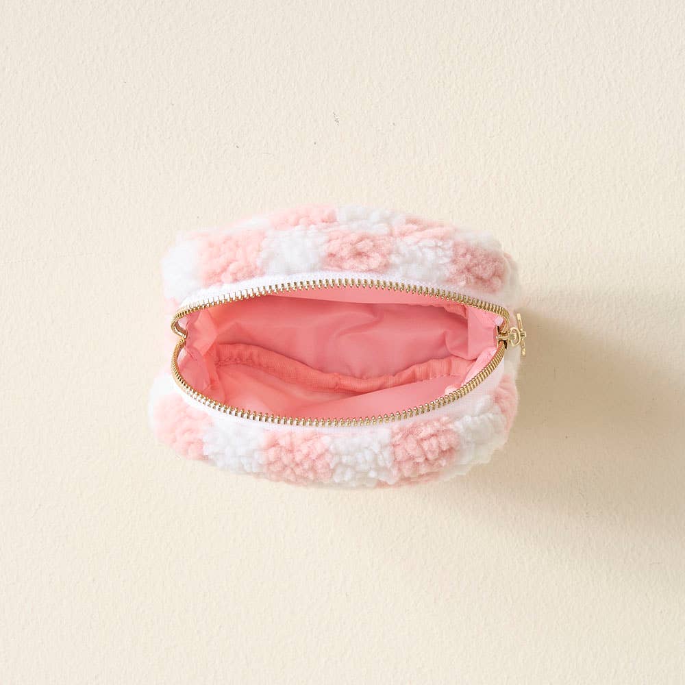 Teddy Pouch Square-Check Blush