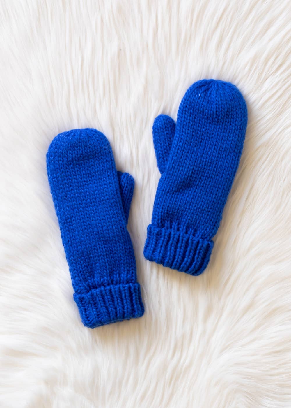 Mittens-Royal Blue Cuffed Knit