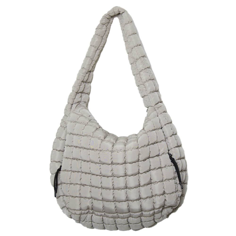 Oversized Quilted Hobo Tote Bag-Sand