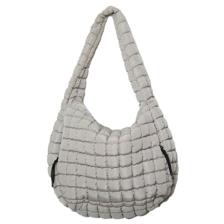 Oversized Quilted Hobo Tote Bag-Sand