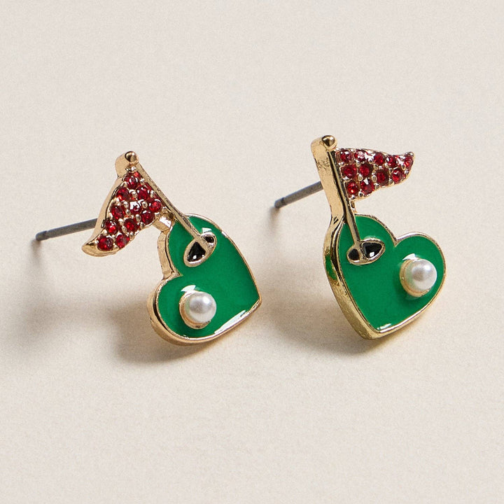 Golf Hole Enamel Earrings with Pearl and Stones