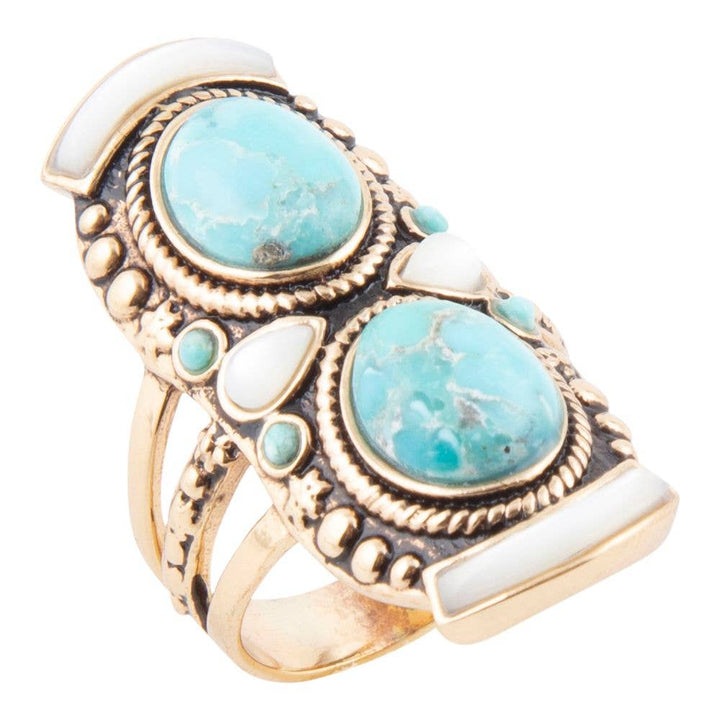 Ring-Double Up Turquoise and Mother of Pearl
