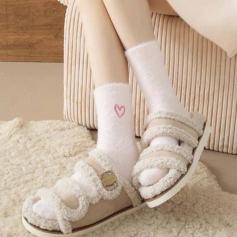 Cute Heart Embroidery Fuzzy Plush Socks DP25H516