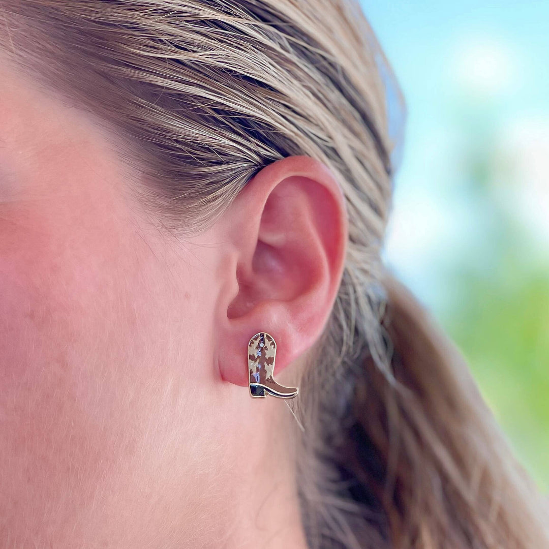 Enamel Stud Earrings-Western Brown Boot