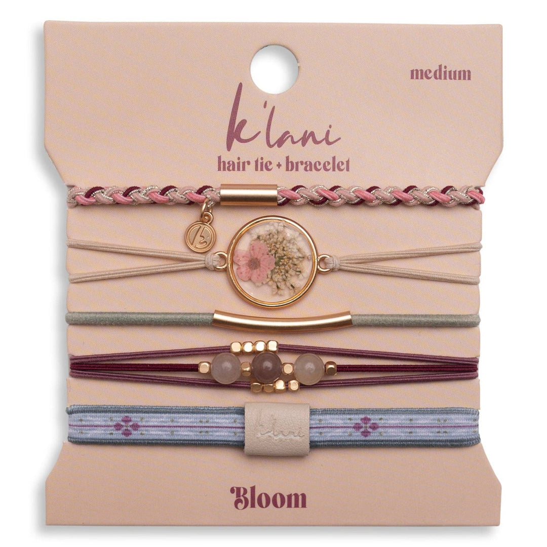 Hair Tie Bracelets -Bloom Maroon and Pink with Pressed Flowers