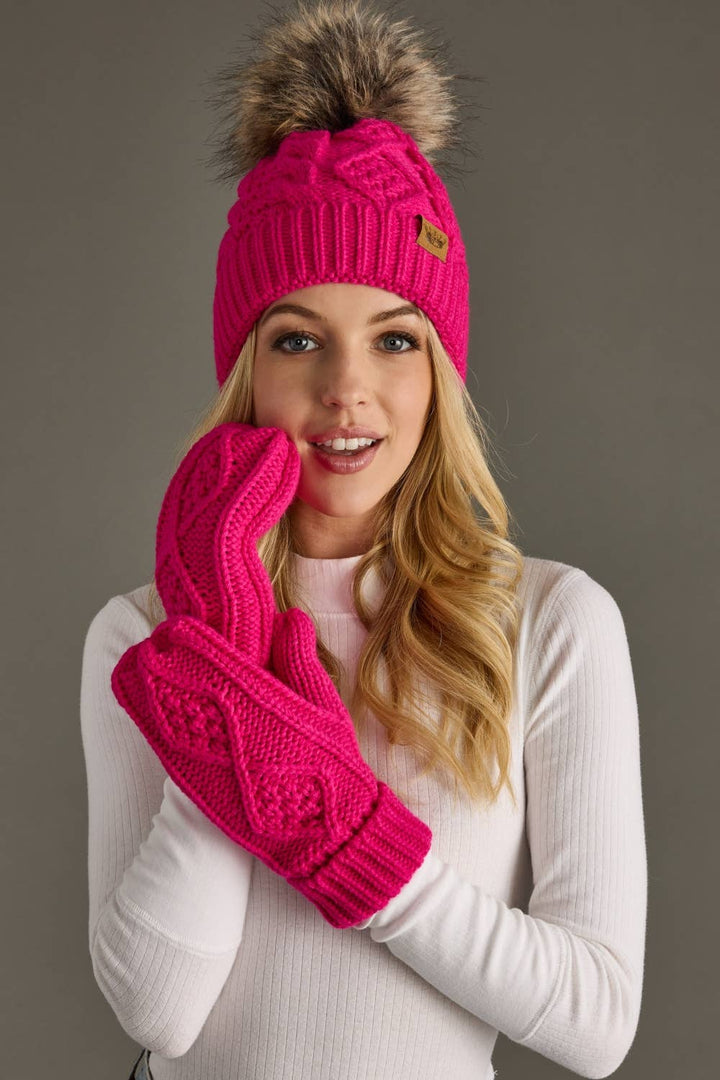 Mittens-Bright Pink Cable Knit
