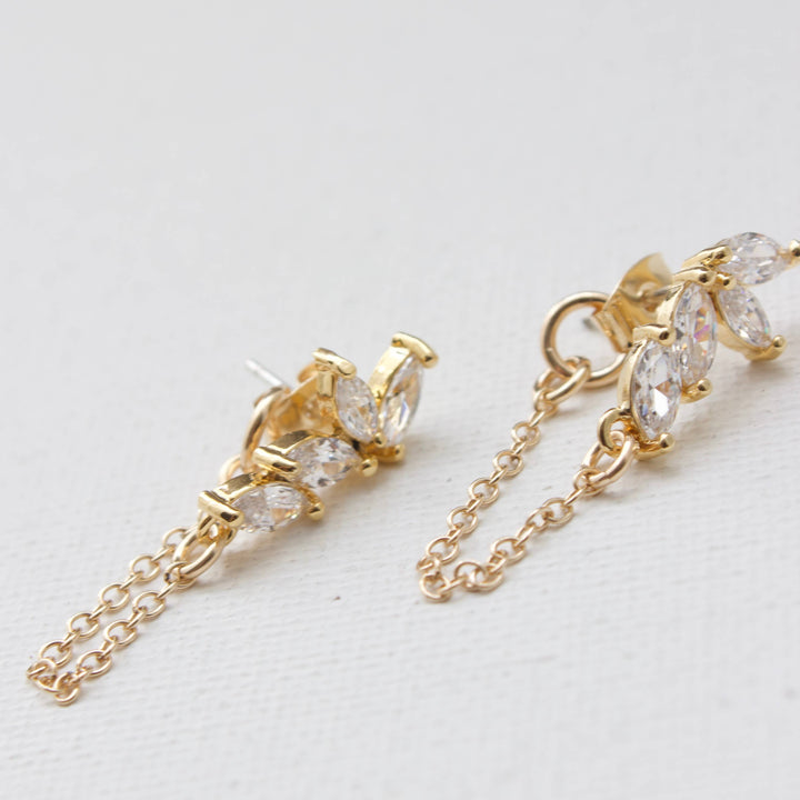 E1223G Gold Earrings-CZ Marquise & Chain