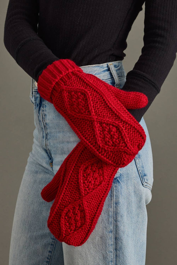 Mittens-Red Cable Knit