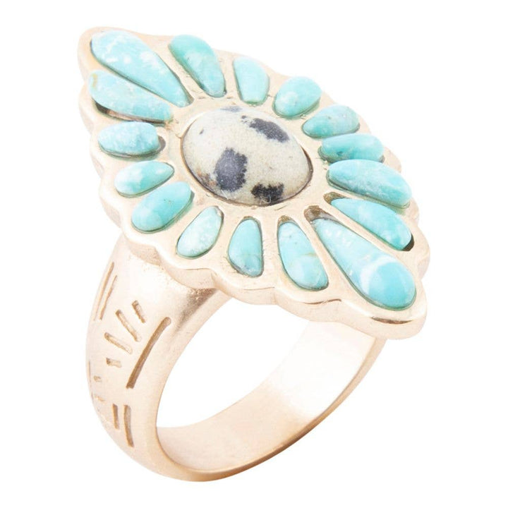 Ring-Tulum Blue Turquoise Golden Cross
