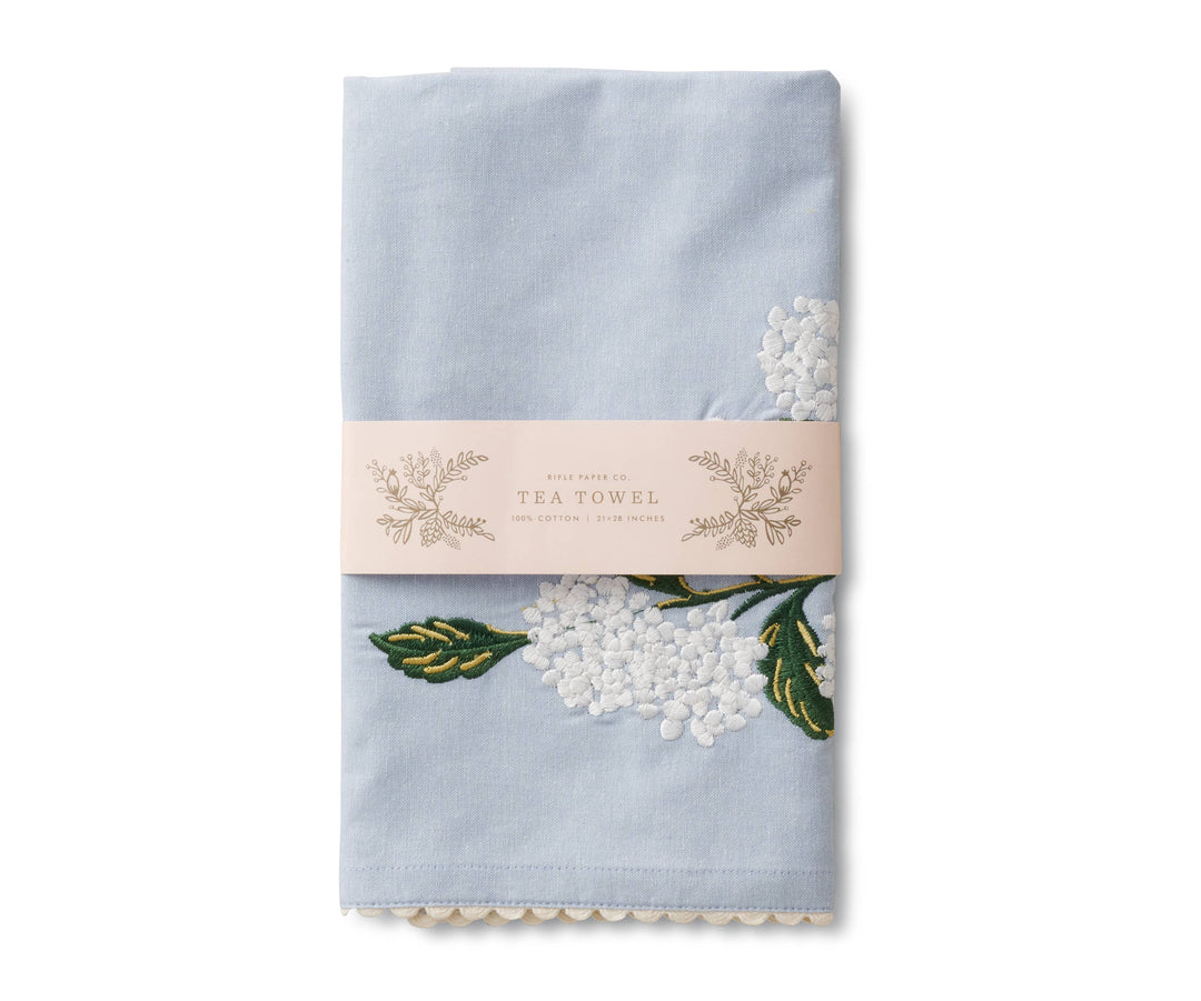 Tea Towel-Hydrangea Embroidered