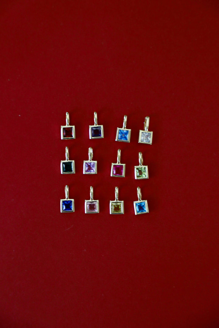 Charm-Birthstone Square Bezel Gold