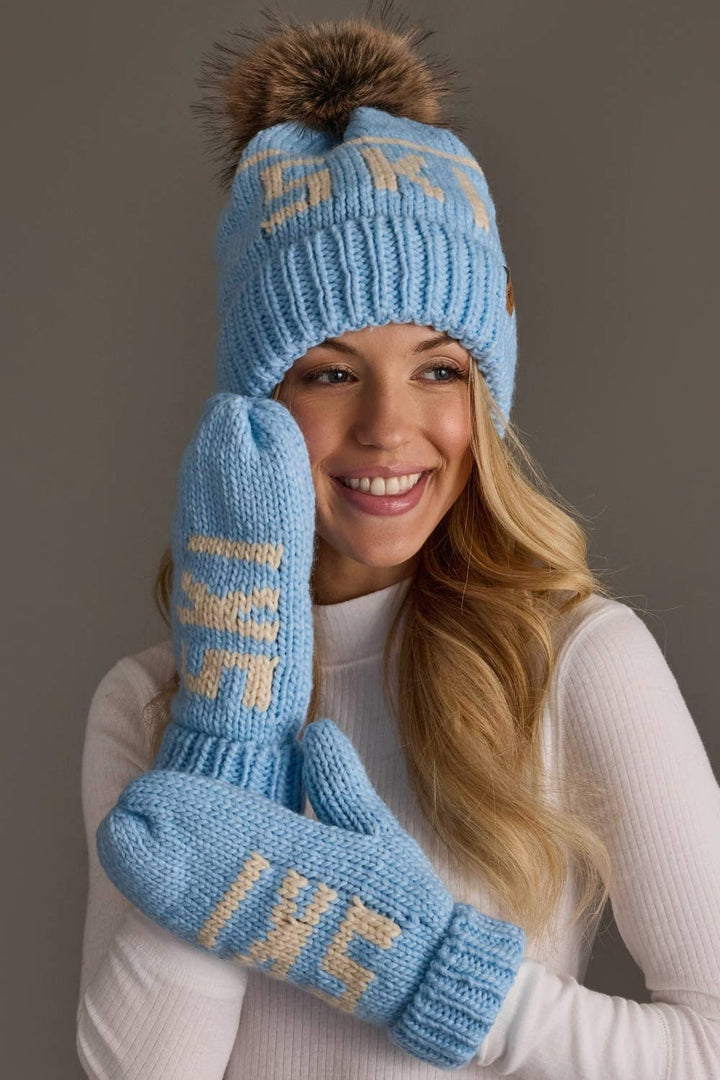 Mittens-Lt. Blue & Beige Ski