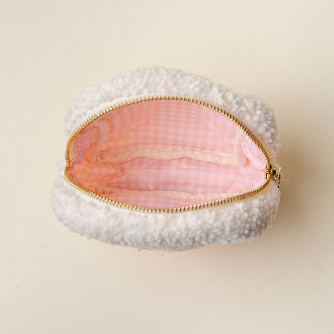 Square Teddy Pouch-Cream with Red Heart